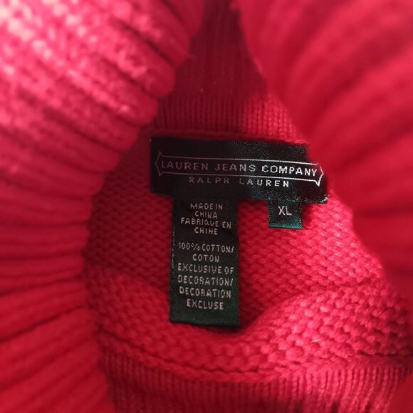 Ralph Lauren Jeans Company XL Sweater Red Turtleneck Gold Anchor Crest Nautical - Picture 4 of 15